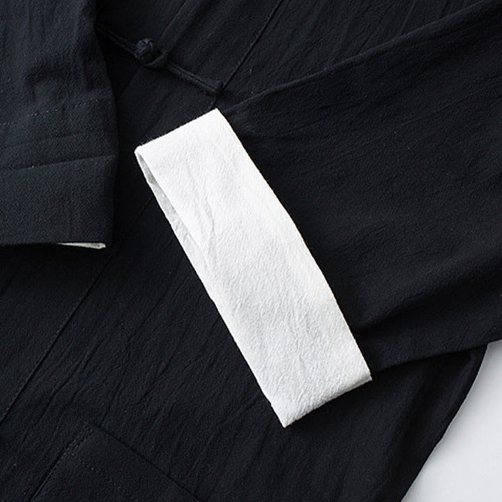 Costume Tang traditionnel à boutons de grenouille Buddha Stones, haut à manches mi-longues en coton, pantalon, vêtements pour hommes - image 10