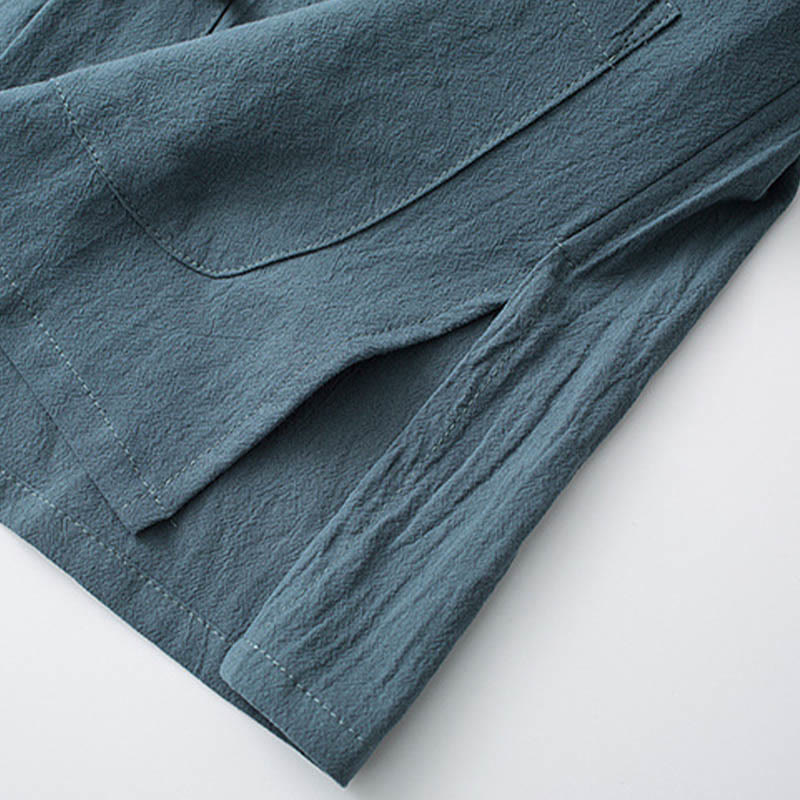 Costume Tang traditionnel à boutons de grenouille Buddha Stones, haut à manches mi-longues en coton, pantalon, vêtements pour hommes - image 5