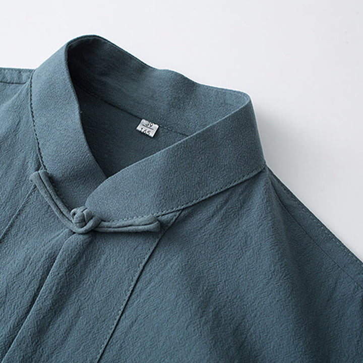 Costume Tang traditionnel à boutons de grenouille Buddha Stones, haut à manches mi-longues en coton, pantalon, vêtements pour hommes - image 1