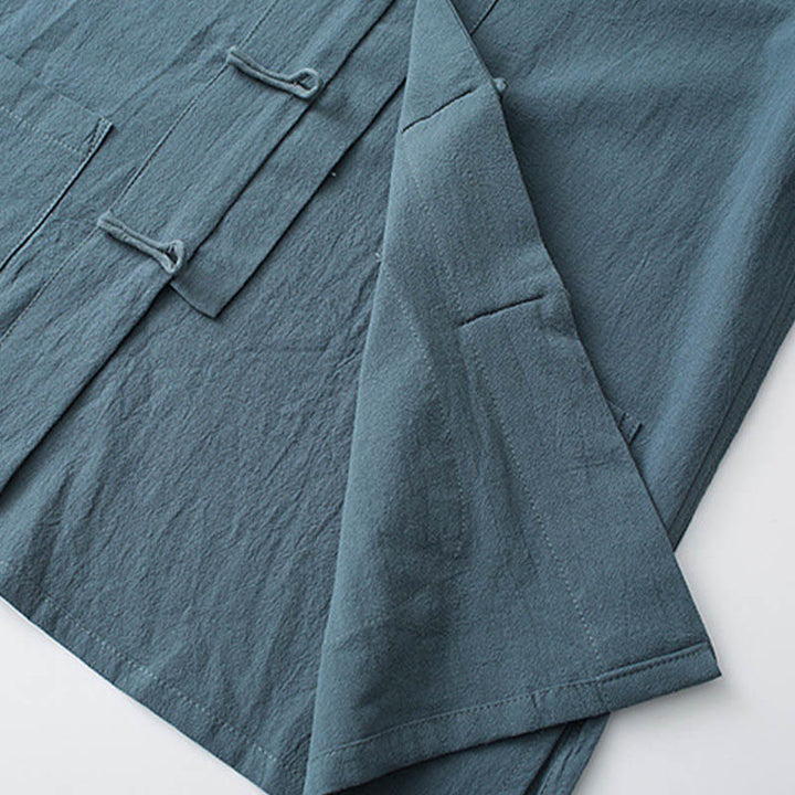 Costume Tang traditionnel à boutons de grenouille Buddha Stones, haut à manches mi-longues en coton, pantalon, vêtements pour hommes - image 4