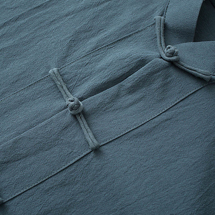 Costume Tang traditionnel à boutons de grenouille Buddha Stones, haut à manches mi-longues en coton, pantalon, vêtements pour hommes - image 2