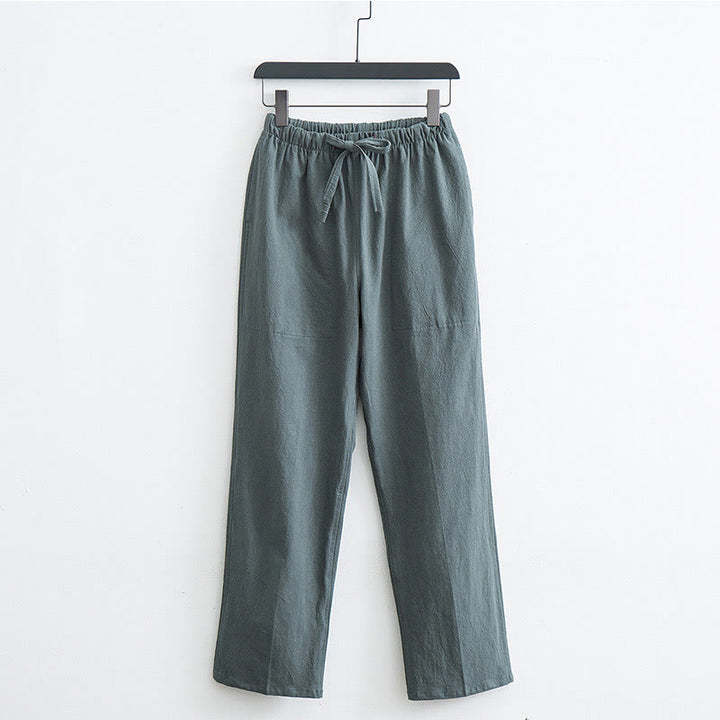 Pantalon décontracté en coton et lin de couleur unie pour homme Buddha Stones avec cordon de serrage et poches - Vert foncé - US/UK/AU44，EU54 (4XL)  - image 11