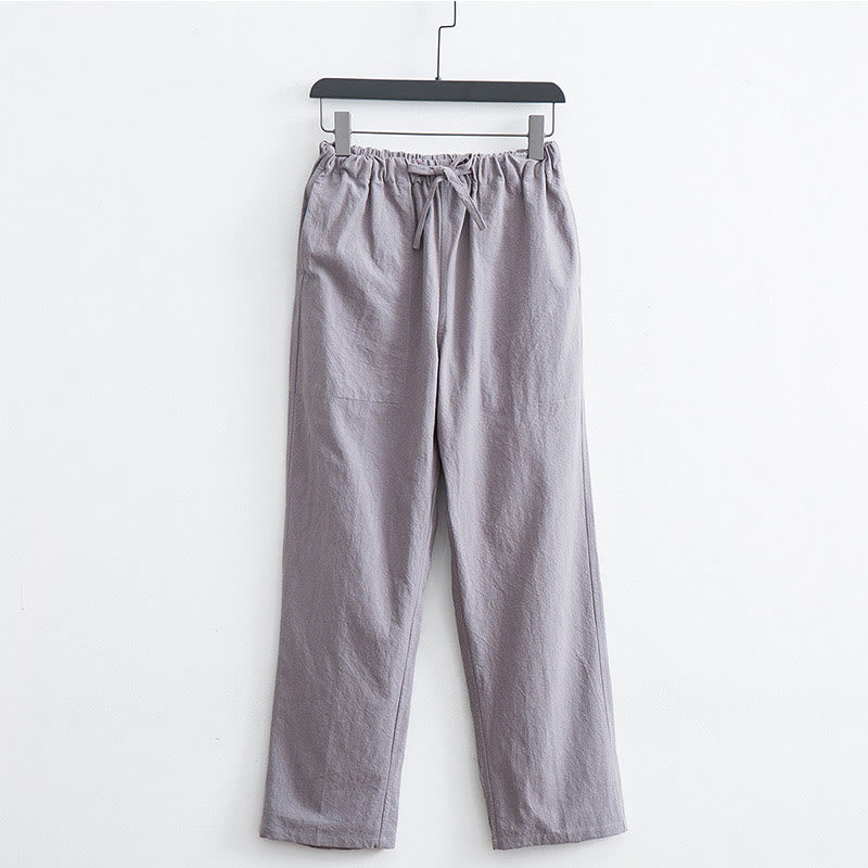 Pantalon décontracté en coton et lin de couleur unie pour homme Buddha Stones avec cordon de serrage et poches - Gris clair - US/UK/AU44，EU54 (4XL)  - image 13
