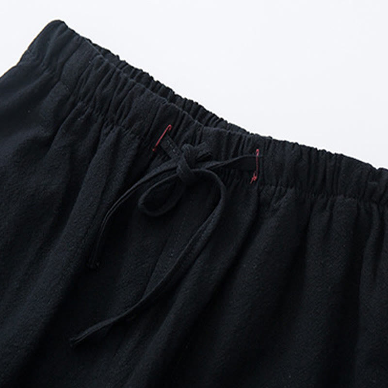 Pantalon décontracté en coton et lin de couleur unie pour homme Buddha Stones avec cordon de serrage et poches - image 3