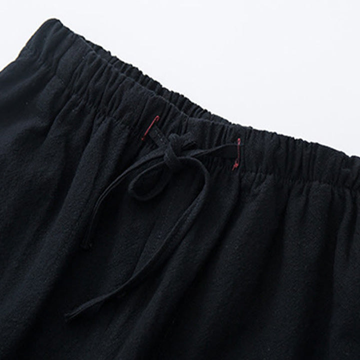 Pantalon décontracté en coton et lin de couleur unie pour homme Buddha Stones avec cordon de serrage et poches - image 3