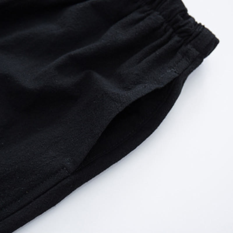 Pantalon décontracté en coton et lin de couleur unie pour homme Buddha Stones avec cordon de serrage et poches - image 3