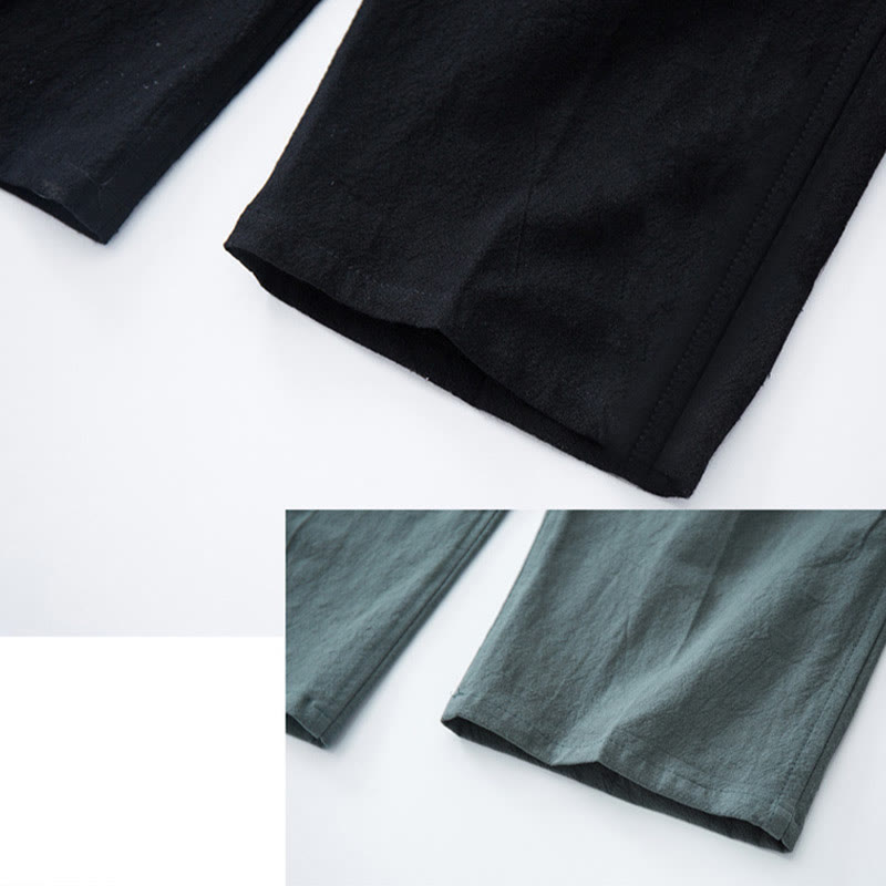 Pantalon décontracté en coton et lin de couleur unie pour homme Buddha Stones avec cordon de serrage et poches - image 9