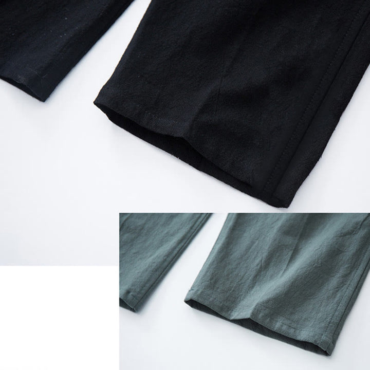 Pantalon décontracté en coton et lin de couleur unie pour homme Buddha Stones avec cordon de serrage et poches - image 9