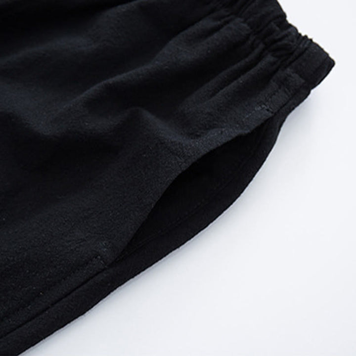 Pantalon décontracté en coton et lin de couleur unie pour homme Buddha Stones avec cordon de serrage et poches - image 2