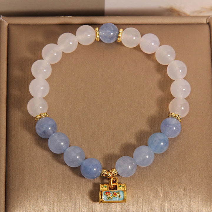 Bracelet de protection en agate blanche et aigue-marine naturelle Buddha Stones