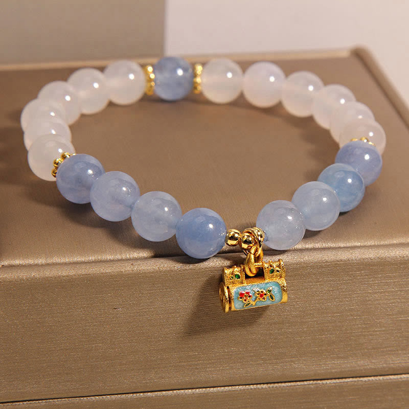 Bracelet de protection en agate blanche et aigue-marine naturelle Buddha Stones