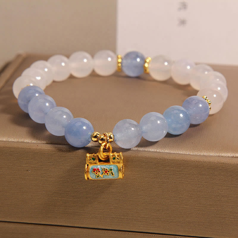 Bracelet de protection en agate blanche et aigue-marine naturelle Buddha Stones