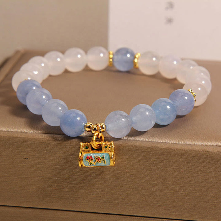 Bracelet de protection en agate blanche et aigue-marine naturelle Buddha Stones