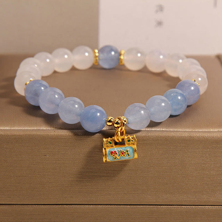 Bracelet de protection en agate blanche et aigue-marine naturelle Buddha Stones