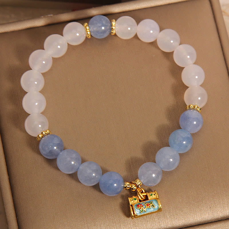 Bracelet de protection en agate blanche et aigue-marine naturelle Buddha Stones