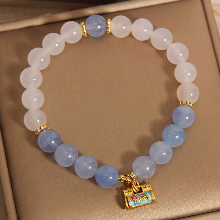 Bracelet de protection en agate blanche et aigue-marine naturelle Buddha Stones