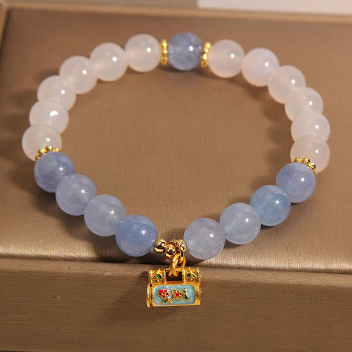 Bracelet de protection en agate blanche et aigue-marine naturelle Buddha Stones