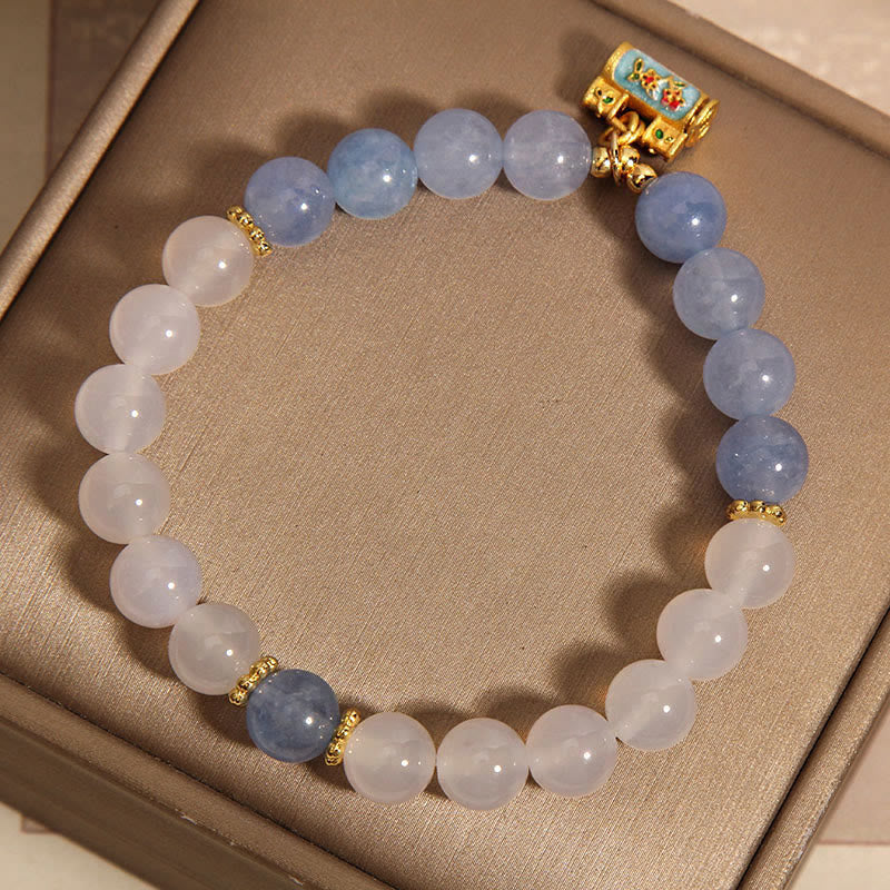 Bracelet de protection en agate blanche et aigue-marine naturelle Buddha Stones