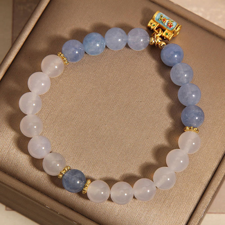 Bracelet de protection en agate blanche et aigue-marine naturelle Buddha Stones