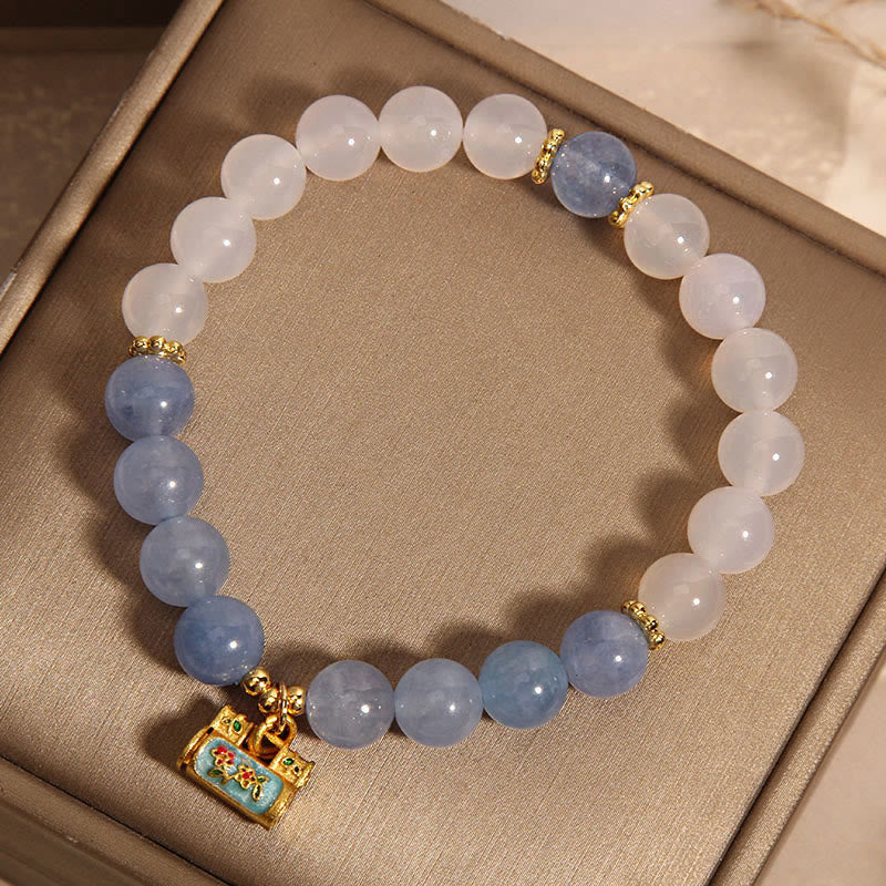 Bracelet de protection en agate blanche et aigue-marine naturelle Buddha Stones
