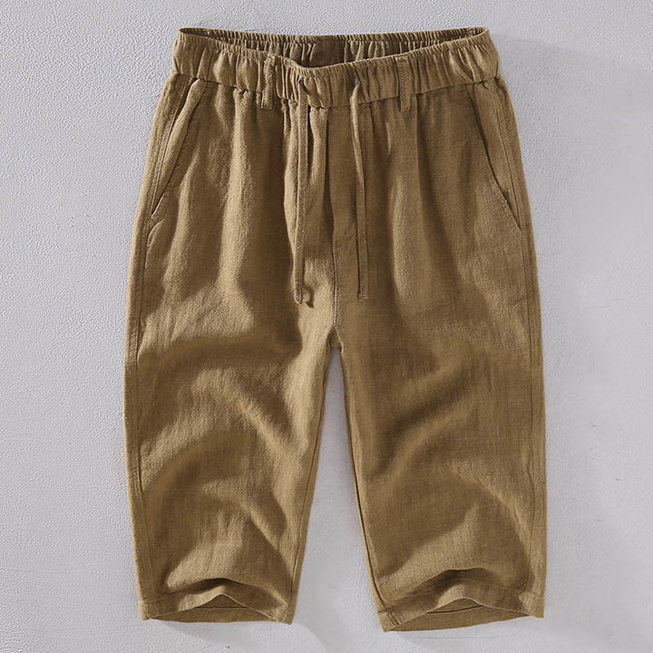Pantalon court en lin ramie de couleur unie avec cordon de serrage et poches pour homme de Buddha Stones - BurlyWood - US/UK/AU42，EU52 (3XL)  - image 13