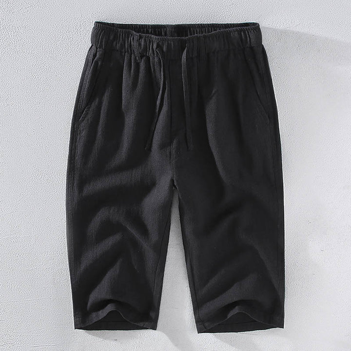 Pantalon court en lin ramie de couleur unie avec cordon de serrage et poches pour homme de Buddha Stones - Noir - US/UK/AU42，EU52 (3XL)  - image 11