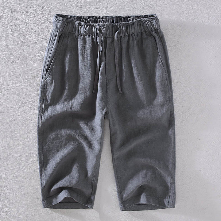 Pantalon court en lin ramie de couleur unie avec cordon de serrage et poches pour homme de Buddha Stones - Gris sombre - US/UK/AU42，EU52 (3XL)  - image 11