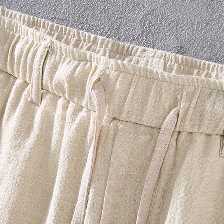 Pantalon court en lin ramie de couleur unie avec cordon de serrage et poches pour homme de Buddha Stones - image 3