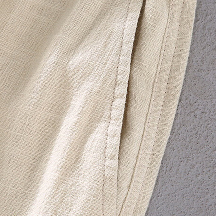 Pantalon court en lin ramie de couleur unie avec cordon de serrage et poches pour homme de Buddha Stones - image 3