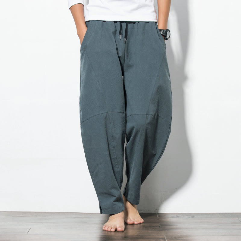 Pantalon décontracté en coton de couleur unie avec cordon de serrage et poches pour hommes Buddha Stones