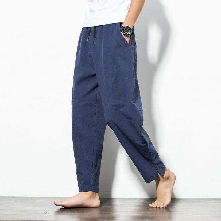 Pantalon décontracté en coton de couleur unie avec cordon de serrage et poches pour hommes Buddha Stones