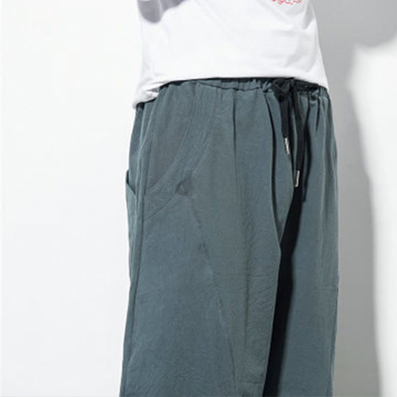 Pantalon décontracté en coton de couleur unie avec cordon de serrage et poches pour hommes Buddha Stones