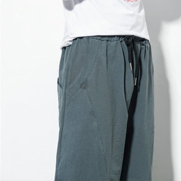 Pantalon décontracté en coton de couleur unie avec cordon de serrage et poches pour hommes Buddha Stones