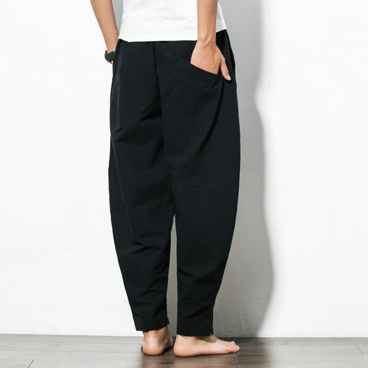 Pantalon décontracté en coton de couleur unie avec cordon de serrage et poches pour hommes Buddha Stones