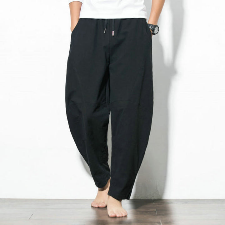 Pantalon décontracté en coton de couleur unie avec cordon de serrage et poches pour hommes Buddha Stones - image 15