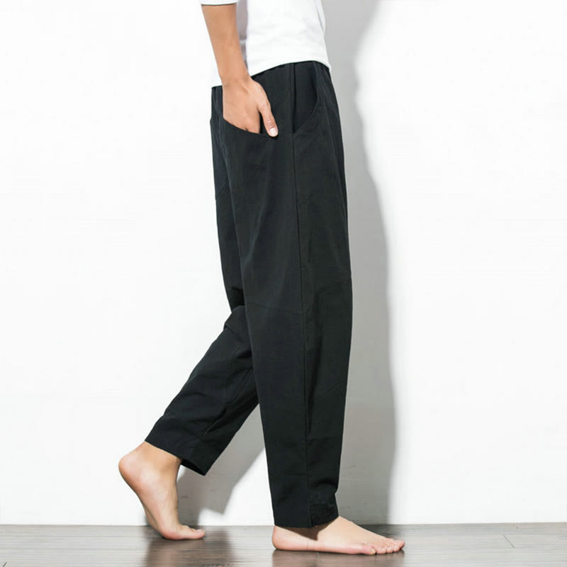 Pantalon décontracté en coton de couleur unie avec cordon de serrage et poches pour hommes Buddha Stones - image 17