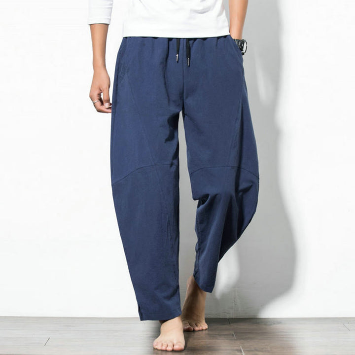 Pantalon décontracté en coton de couleur unie avec cordon de serrage et poches pour hommes Buddha Stones