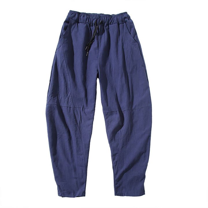 Pantalon décontracté en coton de couleur unie avec cordon de serrage et poches pour hommes Buddha Stones - image 14