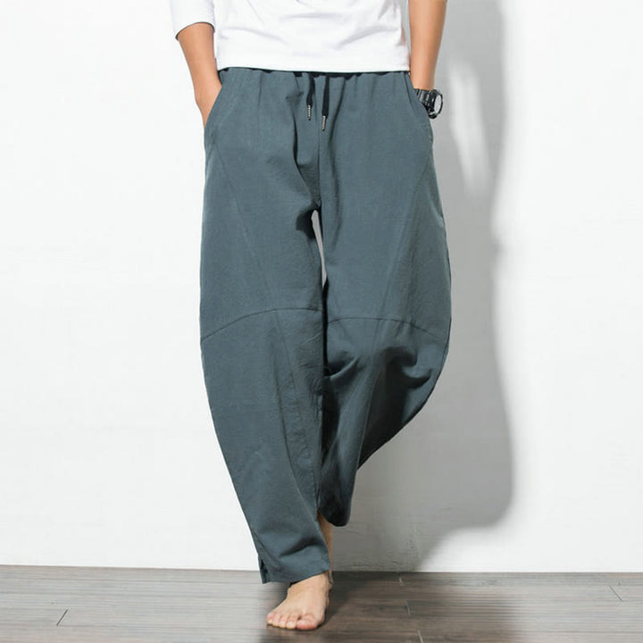 Pantalon décontracté en coton de couleur unie avec cordon de serrage et poches pour hommes Buddha Stones