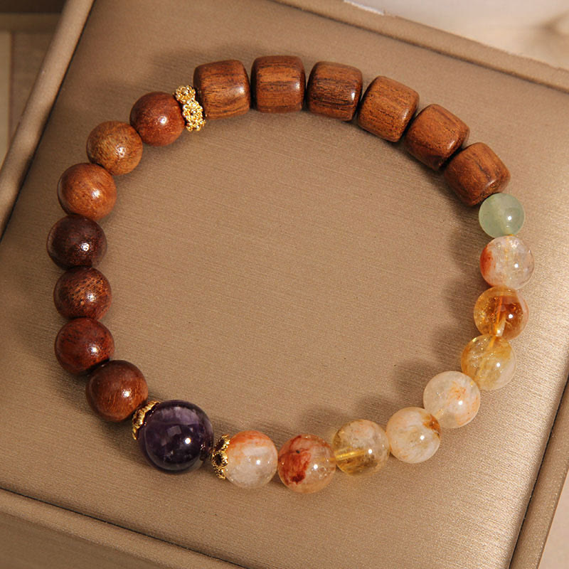 Bracelet de protection Buddha Stones Bois de santal Bois de rose Citrine
