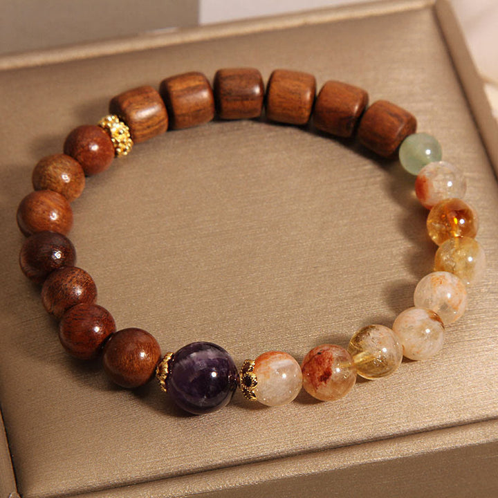 Bracelet de protection Buddha Stones Bois de santal Bois de rose Citrine