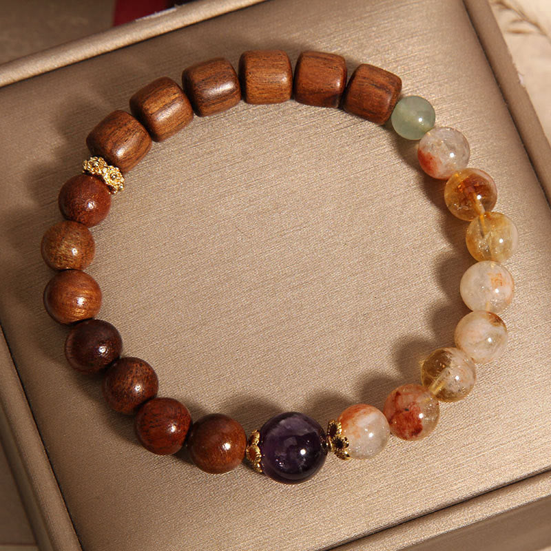 Bracelet de protection Buddha Stones Bois de santal Bois de rose Citrine