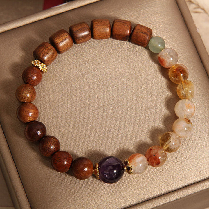 Bracelet de protection Buddha Stones Bois de santal Bois de rose Citrine