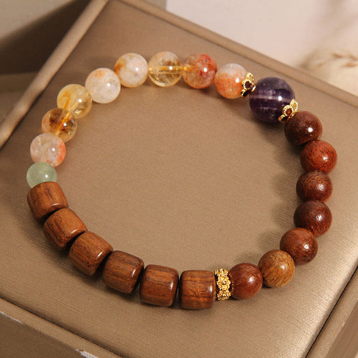 Bracelet de protection Buddha Stones Bois de santal Bois de rose Citrine