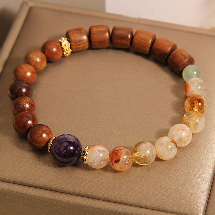 Bracelet de protection Buddha Stones Bois de santal Bois de rose Citrine