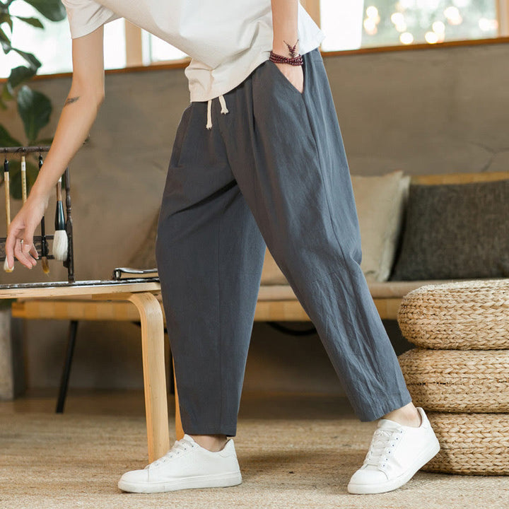 Pantalon d'été en coton et lin pour homme Buddha Stones avec poches