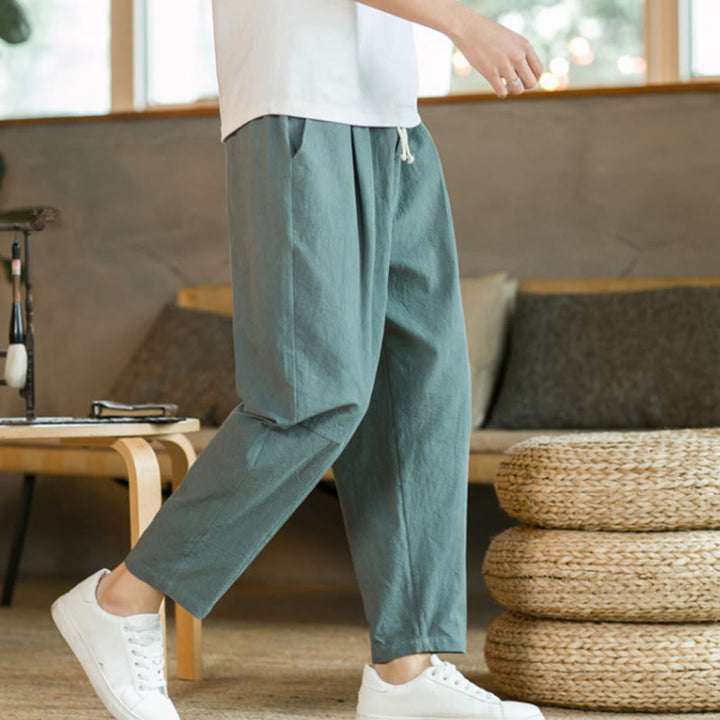 Pantalon d'été en coton et lin pour homme Buddha Stones avec poches