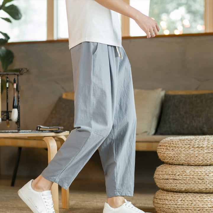 Pantalon d'été en coton et lin pour homme Buddha Stones avec poches