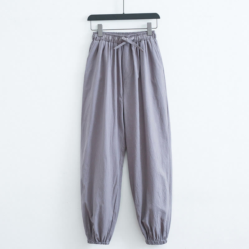 Pantalon Buddha Stones décontracté en coton et lin de couleur unie avec poches pour homme - Gris clair - US/UK/AU44，EU54 (4XL) - image 7