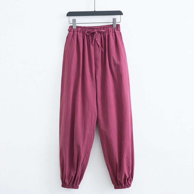 Pantalon Buddha Stones décontracté en coton et lin de couleur unie avec poches pour homme - LightCoral - US/UK/AU44，EU54 (4XL) - image 11